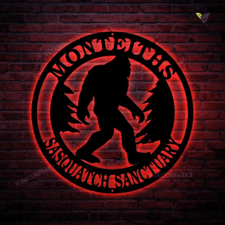 Big Foot Personalized Sign, Sasquatch Family Name Metal Sign With Led Lights, Custom Yeti Metal Sign With Led Lights