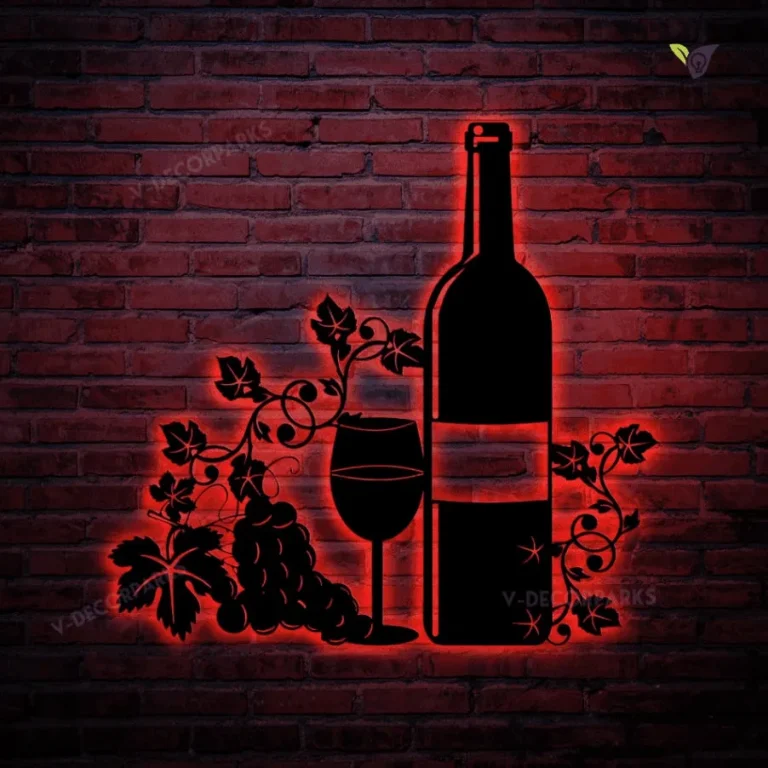 Custom Wine Metal Sign With Led Lights, Wine Decor, Dining Decor, Wine Lover, Metal Wall Decor, Wall Hanging, Metal Wall Art