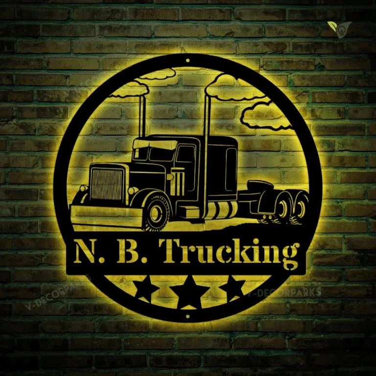 Custom Trucking Company Metal Sign With Led Lights - Truck Driver Gift - Transport Business Sign - Personalized Metal Art - Trucker