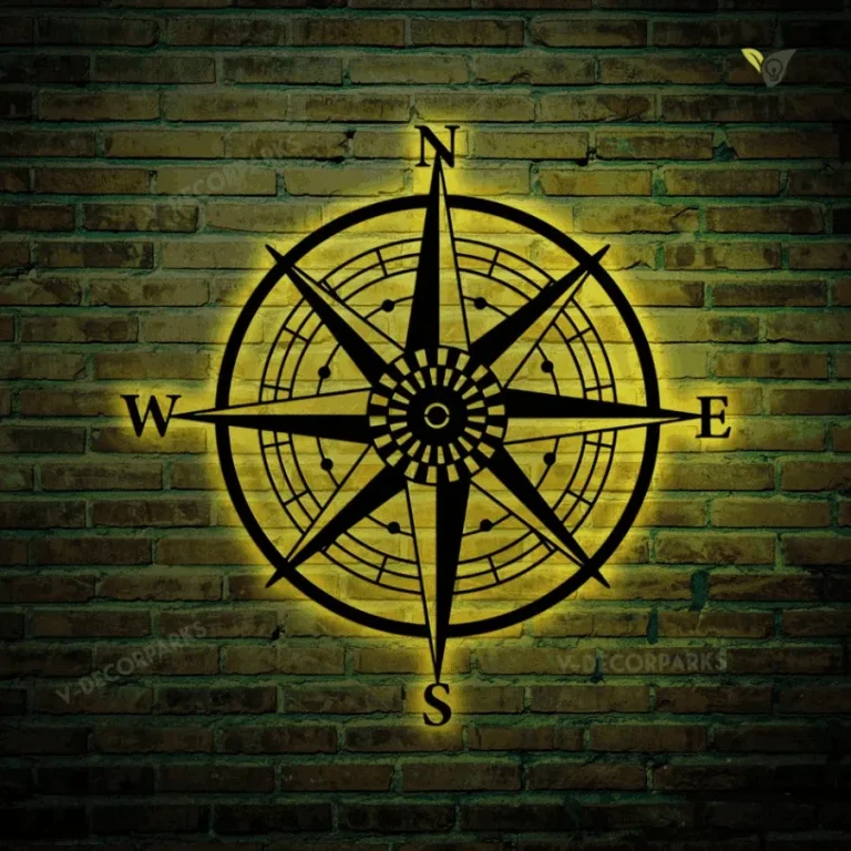 Nautical Compass Rose Metal Sign With Led Lights, Metal Gps Sign For ...