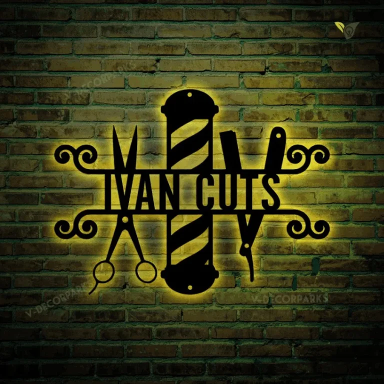 Custom Barber Shop Metal Sign With Led Lights, Personalized Barber Sign, Hairstylist Sign, Hairdresser Barber Decor, Gift For Barber