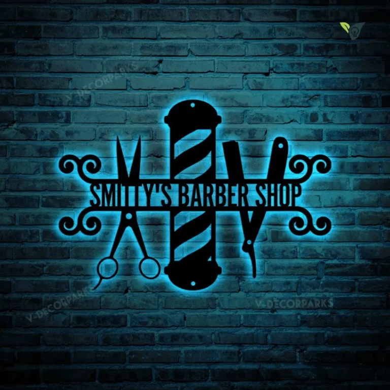 Custom Barber Shop Metal Sign With Led Lights, Personalized Barber Sign, Hairstylist Sign, Hairdresser Barber Decor, Gift For Barber