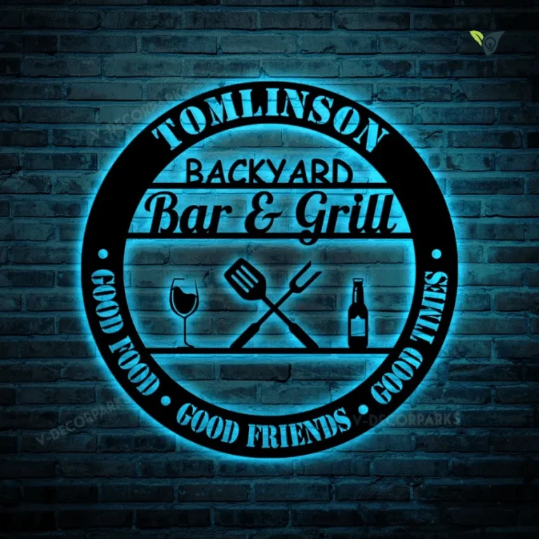 Metal Bar And Grill Sign, Backyard Bar And Grill Metal Sign With Led Lights, Bar & Grill Sign, Bar Sign, Grill Sign Backyard Sign Bebarque Sign