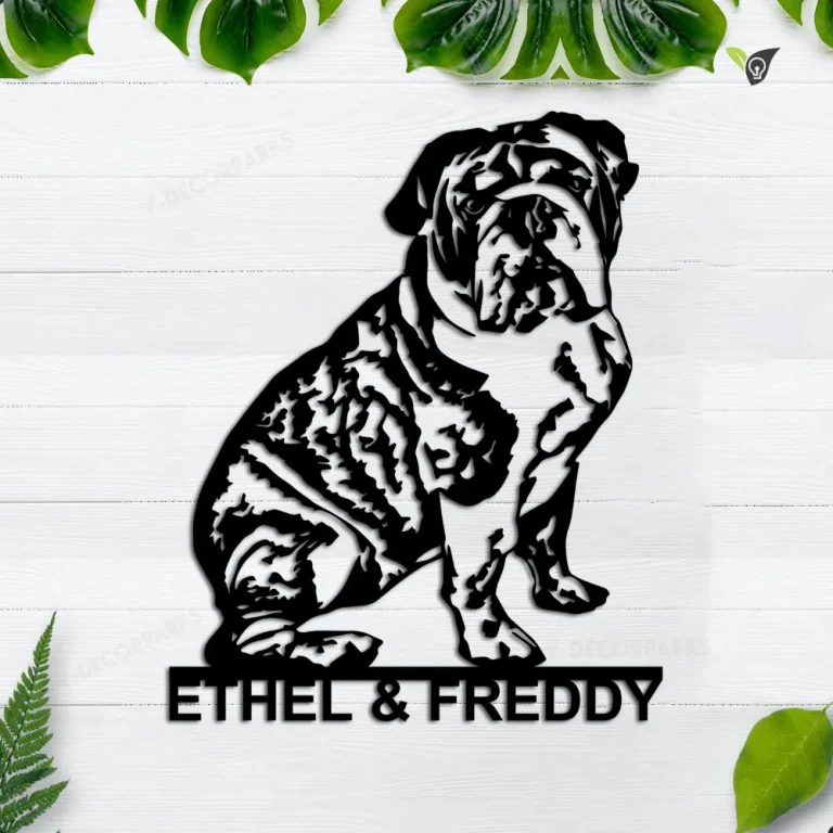 English Bulldog Metal Wall Decor, Custom English Bulldog Name Sign, Personalized English Bulldog Metal Sign