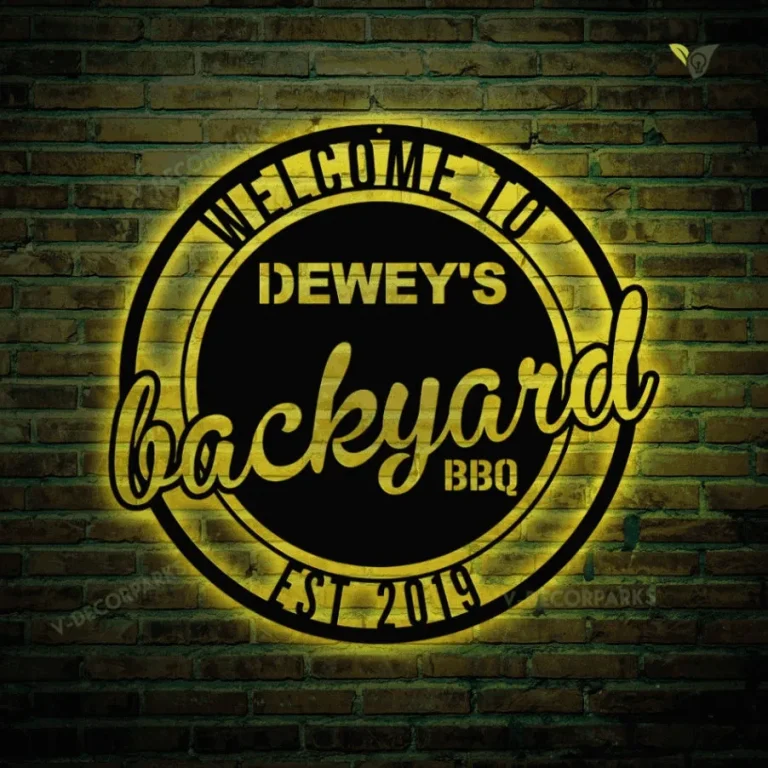 Personalized Backyard Bbq Metal Sign With Led Lights, Custom Outdoor Kitchen Sign, Metal Wall Decor, Bbq Decor, Grill Gifts For Dad