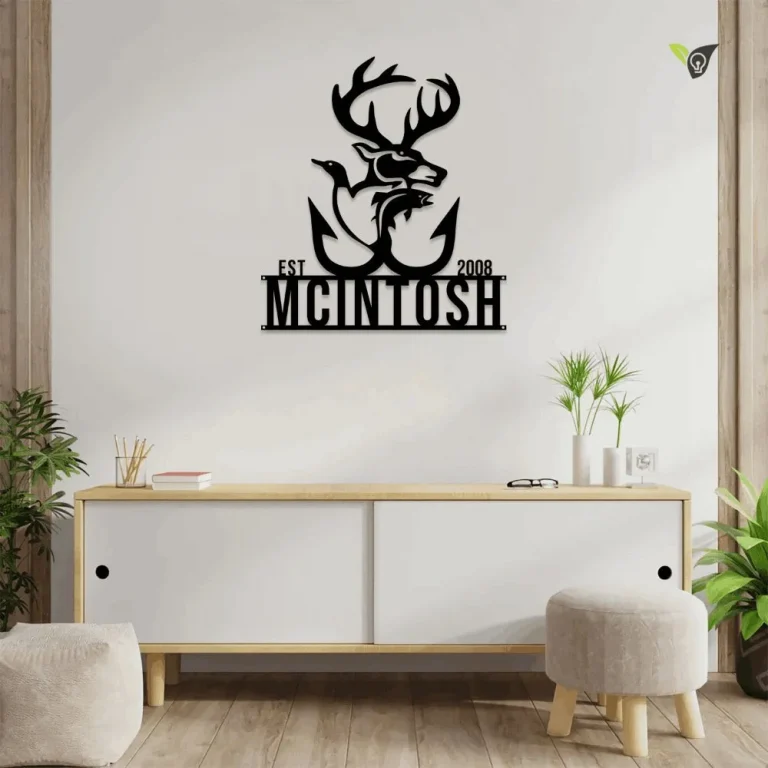 Deer Name Sign, Fish Name Sign, Metal Deer Duck And Fish Sign, Personalized Family Name Deer Metal Art, Hunter Gift