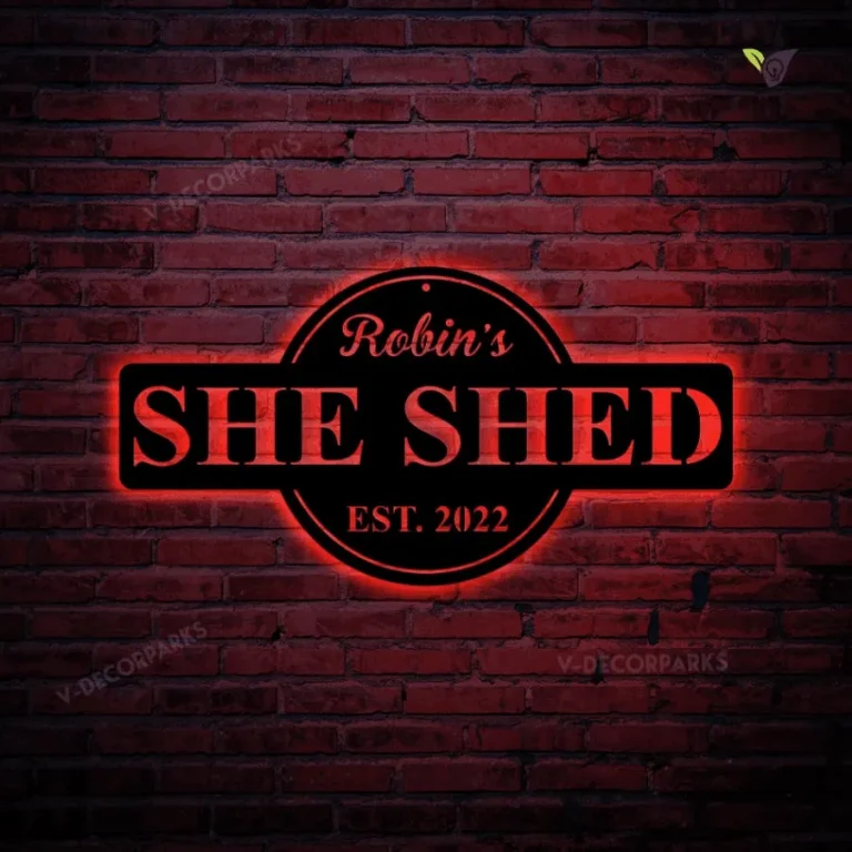 She Shed Personalized Outdoor Metal Wall Art With Led Light, Established Date Sign, Gift For Her, She Shed, Mom Cave