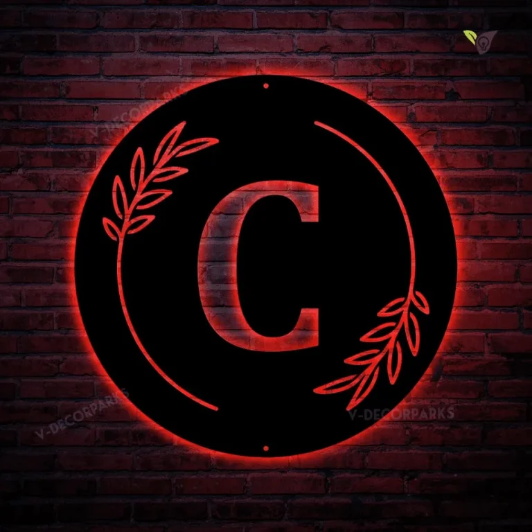 Personalized Classic Initial Metal Sign With Led Lights, Letters Monogram Metal Wall Art For Living Room, Personalized Family Name Metal Sign