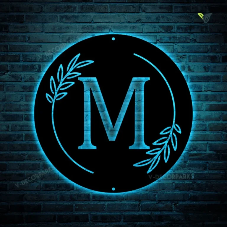 Personalized Classic Initial Metal Sign With Led Lights, Letters Monogram Metal Wall Art For Living Room, Personalized Family Name Metal Sign