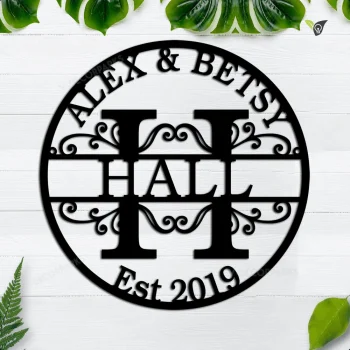 Personalized Metal Family Last Name Sign, Metal Monogram Initial Split Letter, Custom First Name Est Year Established Sign