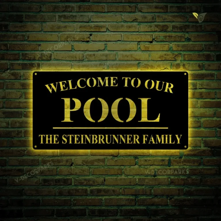 Welcome To Our Pool Metal Art With Led Lights, Personalized Pool Name Sign, Outdoor Pool Sign, Backyard Decor, Welcome Pool Sign