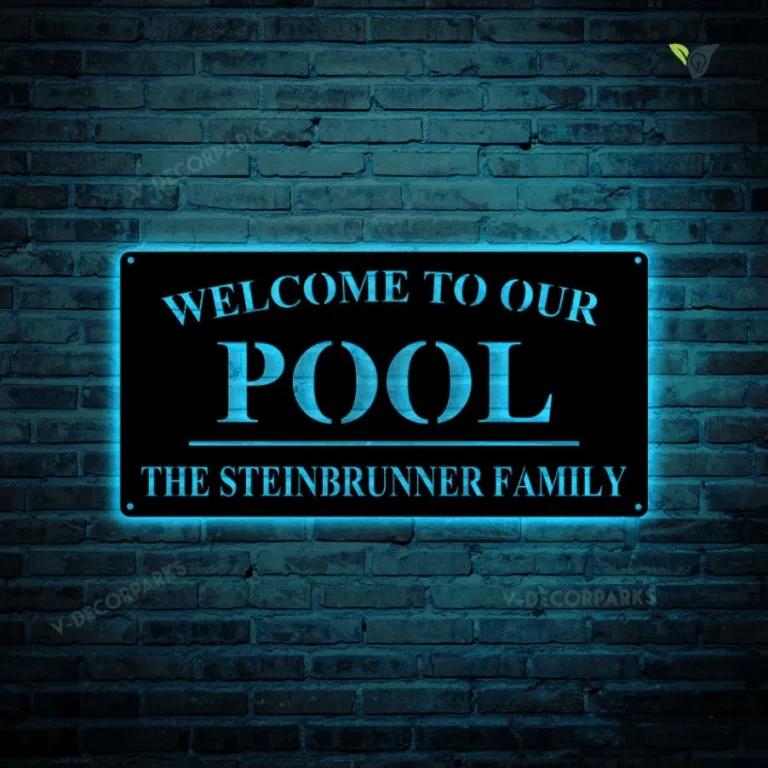 Welcome To Our Pool Metal Art With Led Lights, Personalized Pool Name Sign, Outdoor Pool Sign, Backyard Decor, Welcome Pool Sign