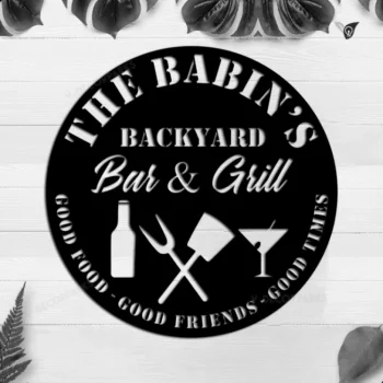 Backyard Bar And Grill Custom Metal Sign, Personalized Bar Sign, Whiskey Sign, Metal Family Name Sign, Pub Sign, Pub Wall Decor, Irish Pub
