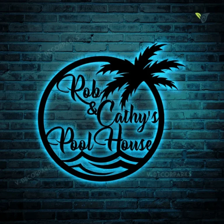 Personalized Family Pool Metal Art With Led Lights, Pool Palm Tree Sign, Tree House Sign, Last Name Sign, Family Name Sign