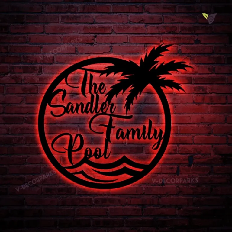 Personalized Family Pool Metal Art With Led Lights, Pool Palm Tree Sign, Tree House Sign, Last Name Sign, Family Name Sign