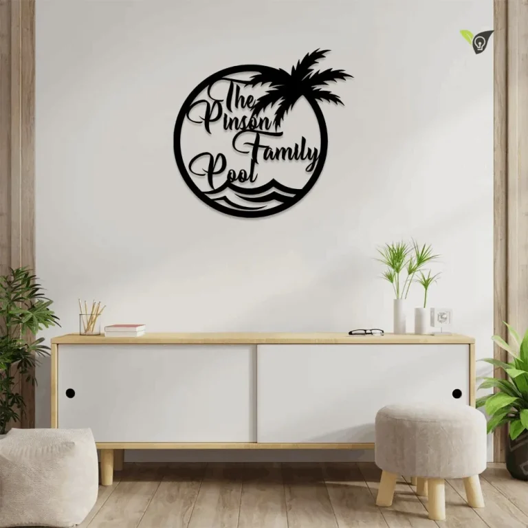 Personalized Family Pool Metal Art With Led Lights, Pool Palm Tree Sign, Tree House Sign, Last Name Sign, Family Name Sign