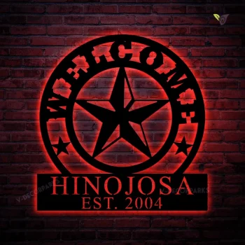 Personalized Family Name Metal Sign With Led Lights, Metal Established Family Sign, Housewarming Gift, Welcome Sign, Custom Texas Sign, Texas Star
