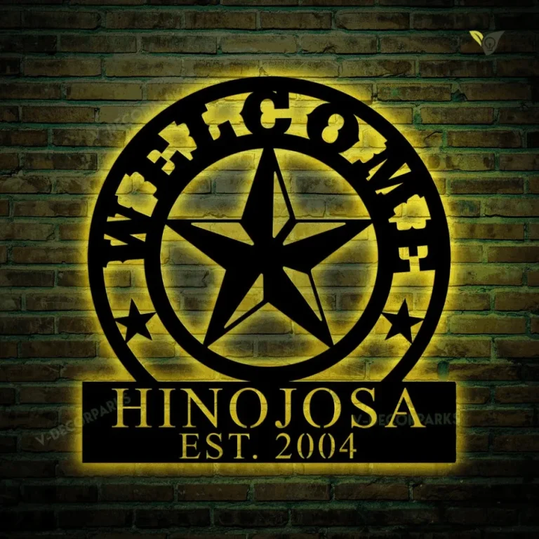 Personalized Family Name Metal Sign With Led Lights, Metal Established Family Sign, Housewarming Gift, Welcome Sign, Custom Texas Sign, Texas Star