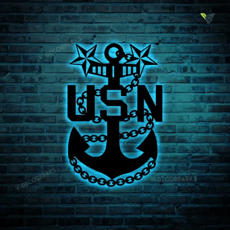 Master Chief Petty Officer Fouled Anchor Silhouette Metal Sign With Led Lights, Cut Metal Sign With Led Lights Wall Decor