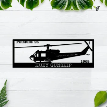 Uh-1 Huey Gunship, Us Army, Firebird 99 Metal Sign, Cut Metal Sign Wall Decor