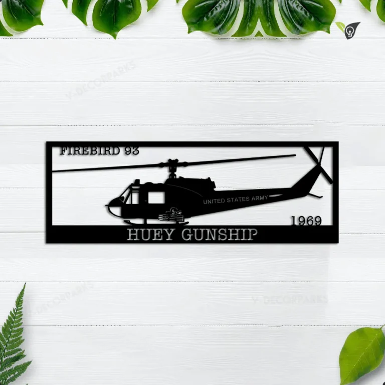 Uh-1 Huey Gunship, Us Army, Firebird 99 Metal Sign, Cut Metal Sign Wall Decor