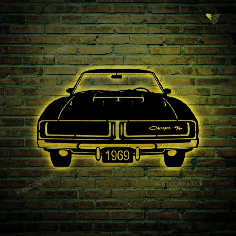 1969 Dodge Charger Rt Wall Art Metal Sign With Led Lights, Cut Metal Sign With Led Lights Wall Decor