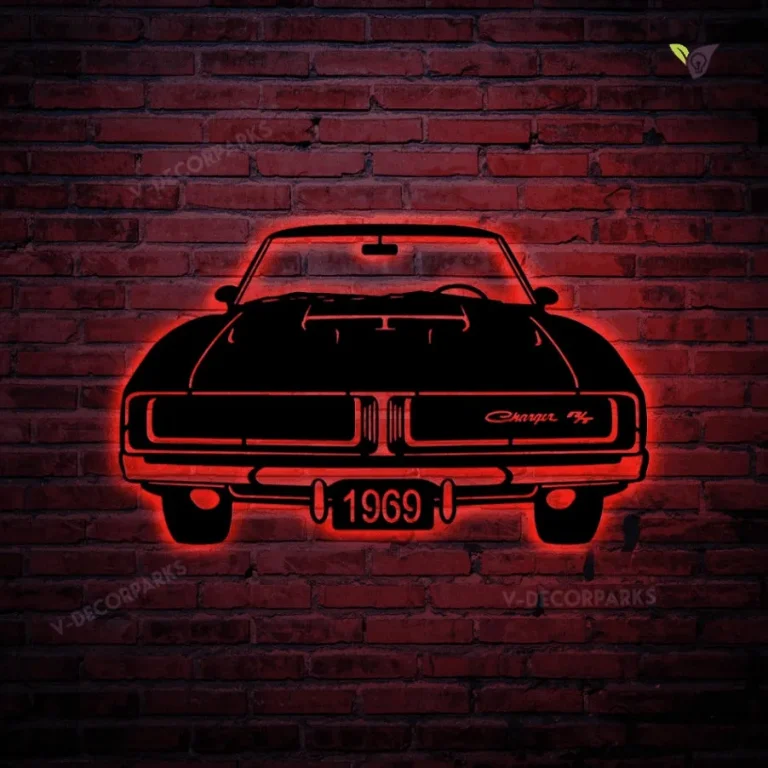 1969 Dodge Charger Rt Wall Art Metal Sign With Led Lights, Cut Metal Sign With Led Lights Wall Decor