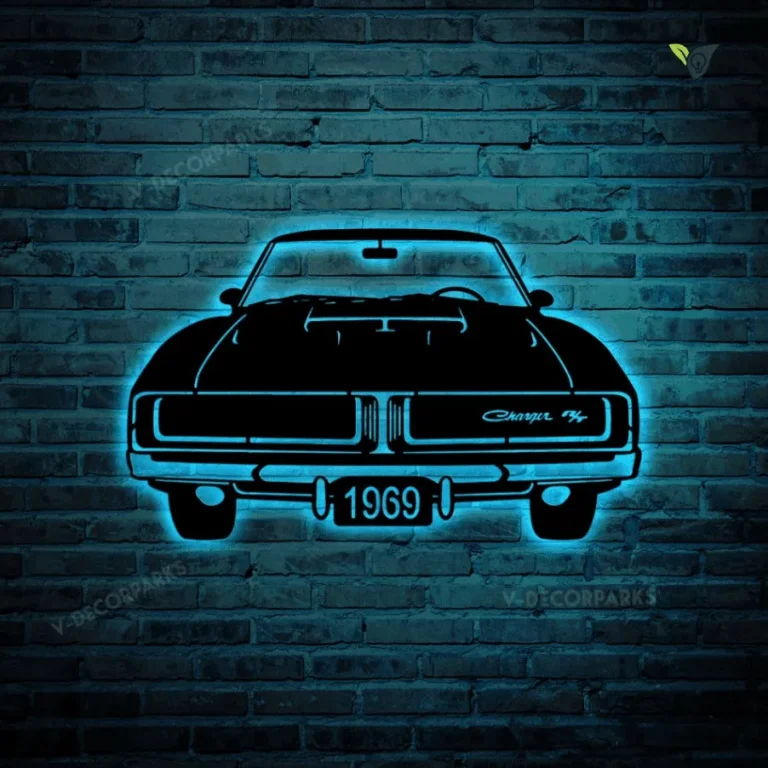 1969 Dodge Charger Rt Wall Art Metal Sign With Led Lights, Cut Metal Sign With Led Lights Wall Decor