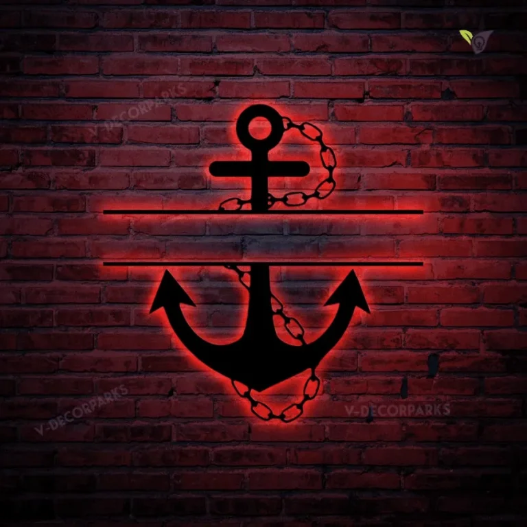 Laser Cut Metal Anchor Monogram Metal Art With Led Lights, Contemporary Anchor Monogram Design, Anchor Wall Art, Family Monogram