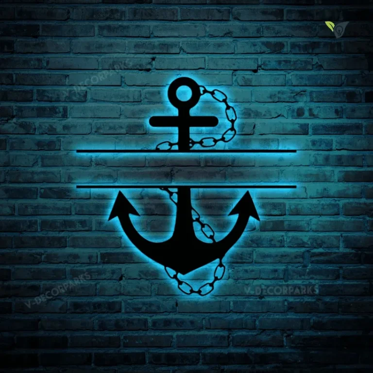 Laser Cut Metal Anchor Monogram Metal Art With Led Lights, Contemporary Anchor Monogram Design, Anchor Wall Art, Family Monogram