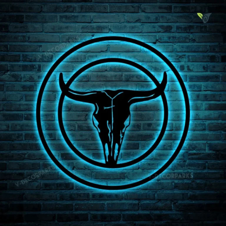 Personalised Cow Skull Metal Sign With Led Lights, Smokehouse Personalised Laser Cut Sign, Laser Cut Metal Smokehouse Sign