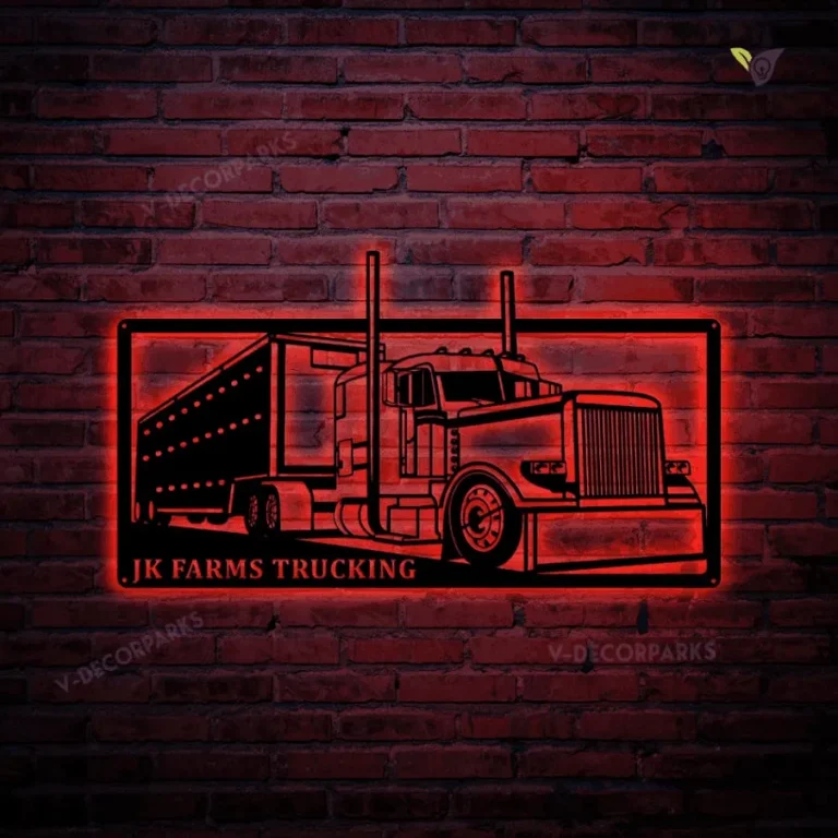 Metal Art With Led Lights Semi Truck And Trailer, Semi Truck Metal Wall Decoration, Personalized Company Name, Extra Metal Wall Abstract