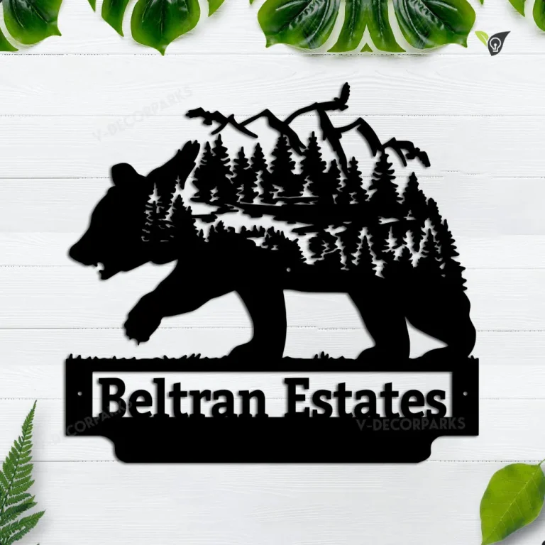 Custom Forest Mountain Bear Metal Wall Art, Personalized Bear Name Sign Decoration For Room, Bear Home Decor, Custom Bear, Bear Animal Lover