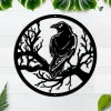 Custom Black Crow Sitting Night On Tree Metal Wall Art, Personalized Black Crow Name Sign Decoration For Room, Black Crow Home Decor