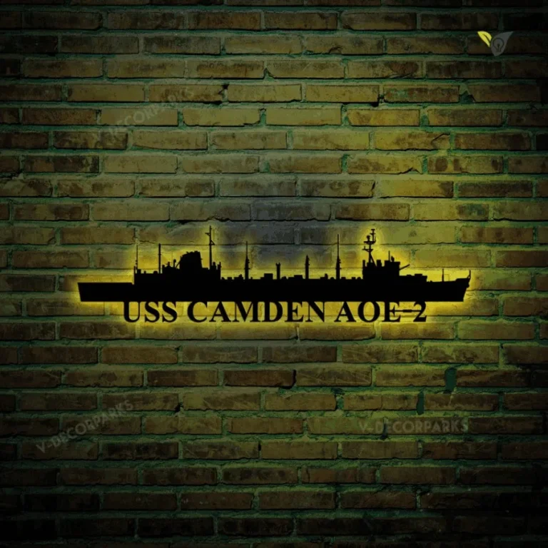 Uss Camden Aoe-2 Navy Ship Metal Art, Custom Us Navy Ship Cut Metal Sign With Led Lights, Gift For Navy Veteran, Navy Ships Silhouette Metal Art