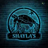 Personalized Sea Turtle Monogrammetal Sign With Led Lights Art, Custom Sea Turtle Monogram Metal Wall Art