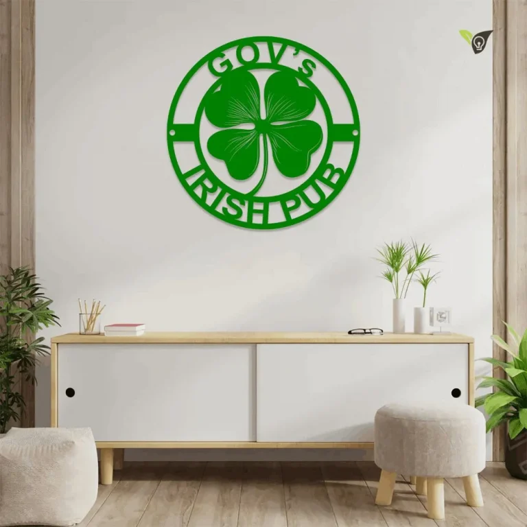 Custom Four Leaf Clover Patrick's Metal Wall Art With Led Light, Personalized 4 Leaf Clover Name Sign Decoration, Shamrock Lucky Home Decor