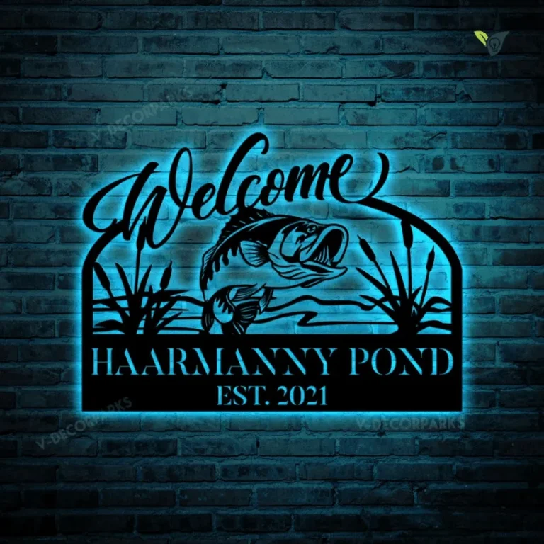 Bass Fish Personalized Metal Welcome Sign With Led Light, Custom Family And Est. Year, Small Medium Large Sizes