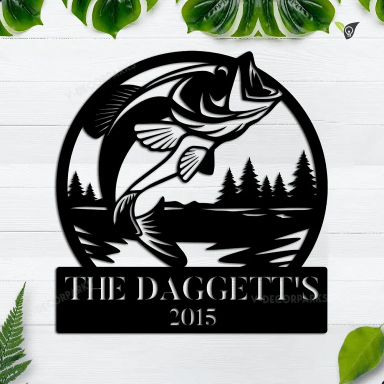 Fishbase Sign Personalized Name Bass Fish Fishing Metal Sign, Lake Forrest Decoration ...