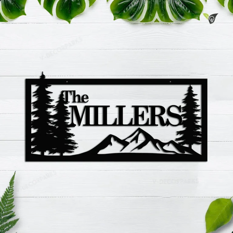 Personalized Family Name Mountain Cabin Metal Sign, Wedding Art Gift For Him, Father