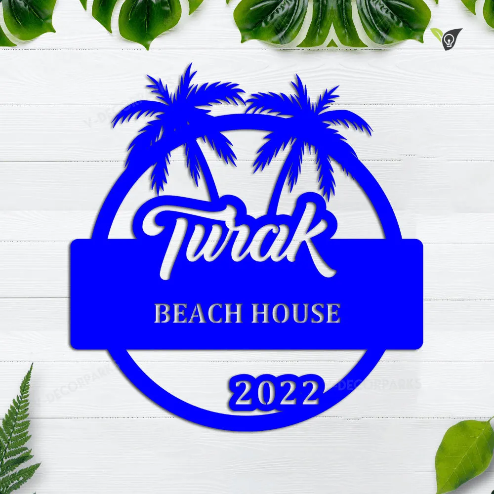 GCMSPDZ8241-18inch.webp Personalized Beach House Metal Sign, Custom Outdoor House, Housewarming Wall Decor, Wedding Art Gift