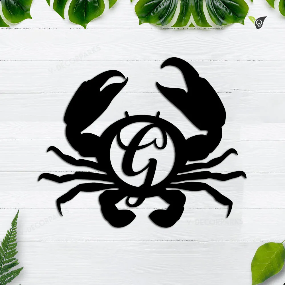GCMSPDZ8258-14ch_cua.webp Crab Beach House Metal Sign Monogram, Custom Initial Name Outdoor House Metal Art, Lake, Housewarming Wall Decor