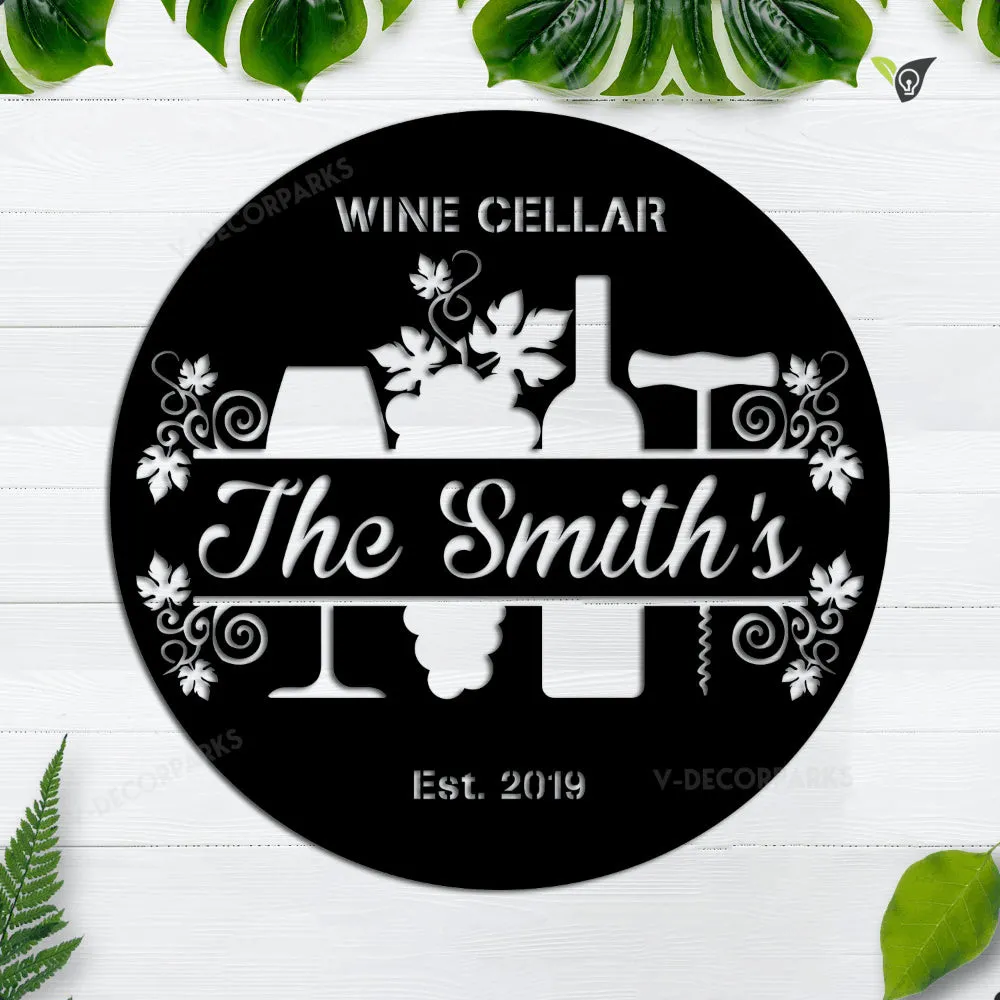 GCMSPDZ8595-3831-wine-8inch.webp Personalized Grape Cellar Wine Metal Bar Sign, Custom Pub, Tap, Lounge, Café, Home Wall Decor, Wedding, Anniversary Art Gift For Him/her