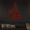 Glass Wine Bottle Grape Wall Art Metal With Led Lights, Bar Sign Home Decor, Many Size And Color