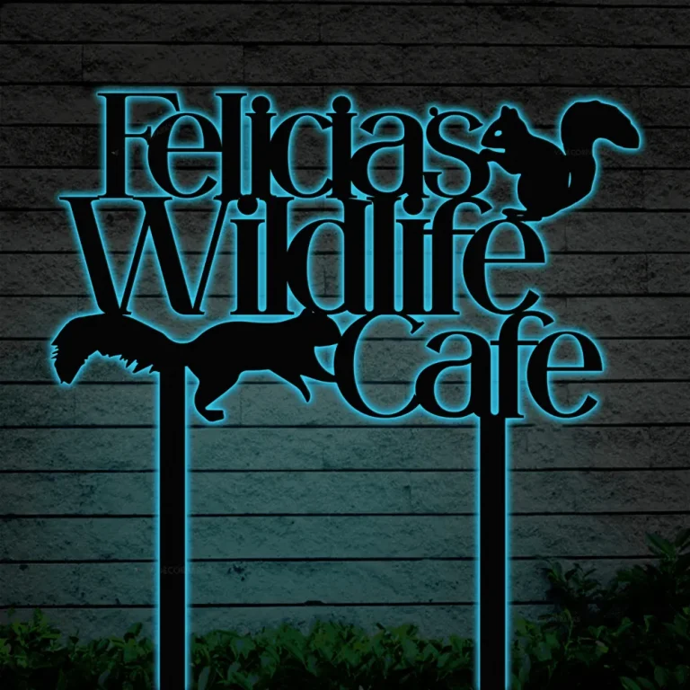 Custom Squirrel Wildlife Cafe Metal Garden Stakes With Led Lights, Yard Sign Decor For Wildlife Lovers