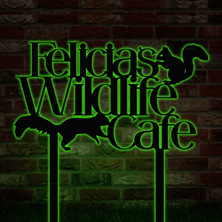 Custom Squirrel Wildlife Cafe Metal Garden Stakes With Led Lights, Yard Sign Decor For Wildlife Lovers