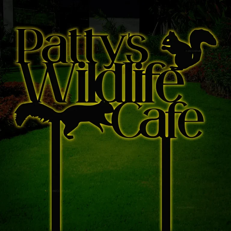 Custom Squirrel Wildlife Cafe Metal Garden Stakes With Led Lights, Yard Sign Decor For Wildlife Lovers