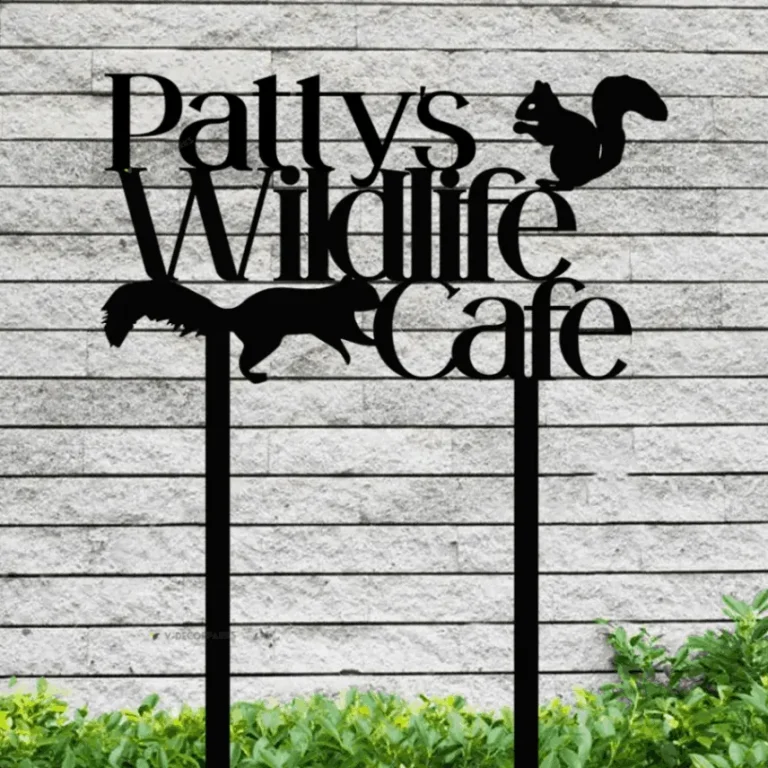 Custom Squirrel Wildlife Cafe Metal Garden Stakes With Led Lights, Yard Sign Decor For Wildlife Lovers