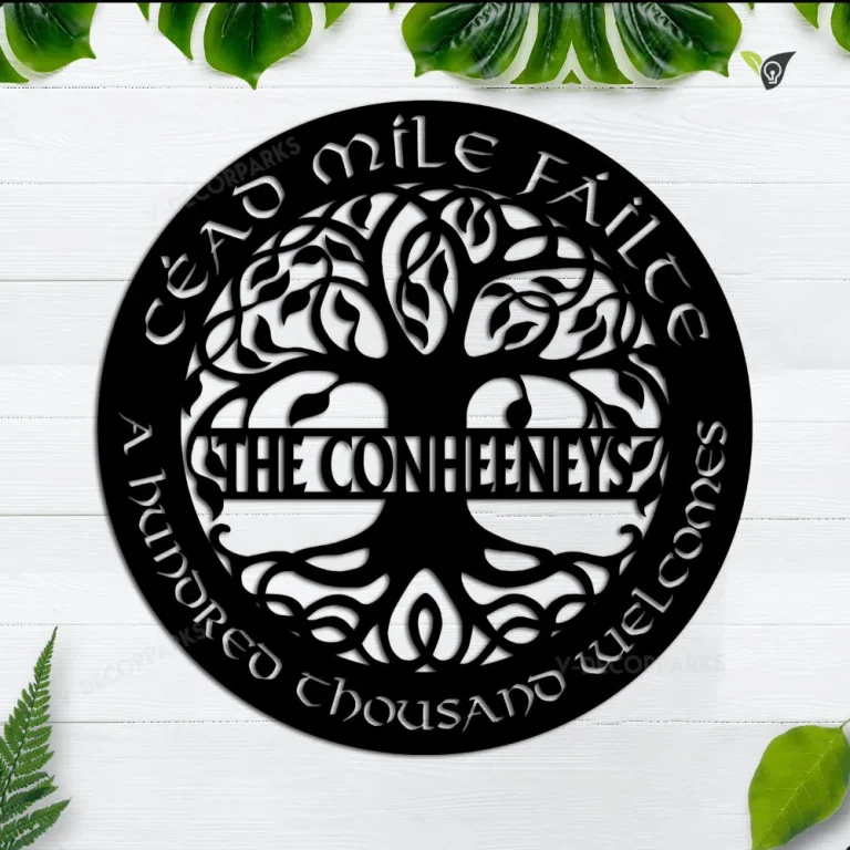 Custom Tree Of Life Cead Mile Failte Metal Welcome Sign, Decorative Wall Art For St.patrick's Day