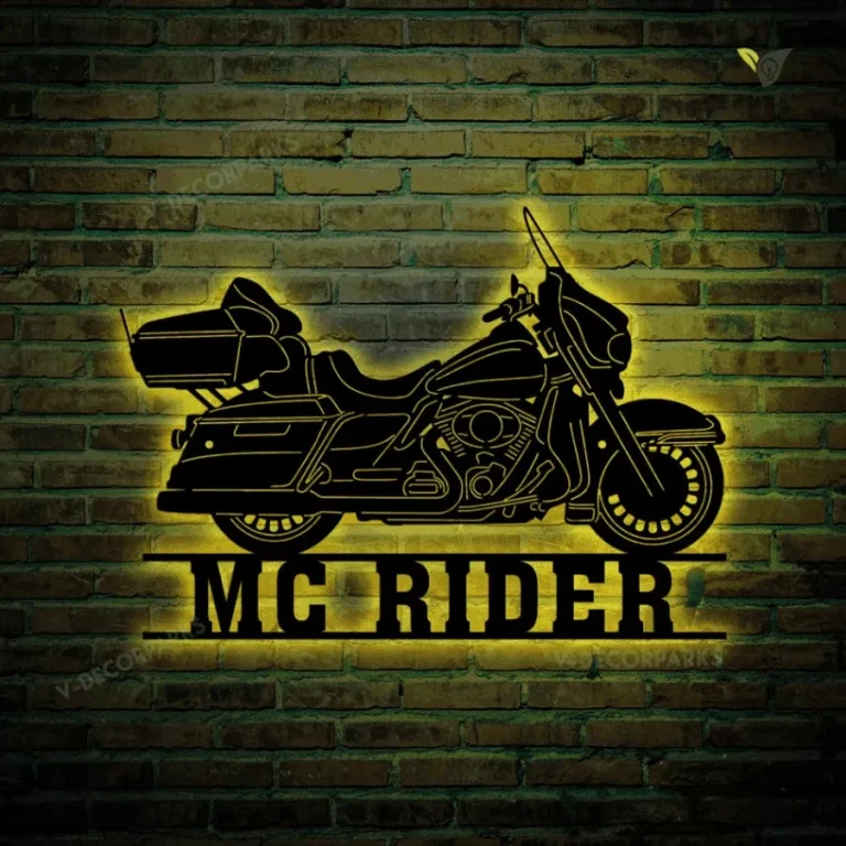 Personalized Motorcycle Garage Metal Art With Led Lights, Man Cave Decoration